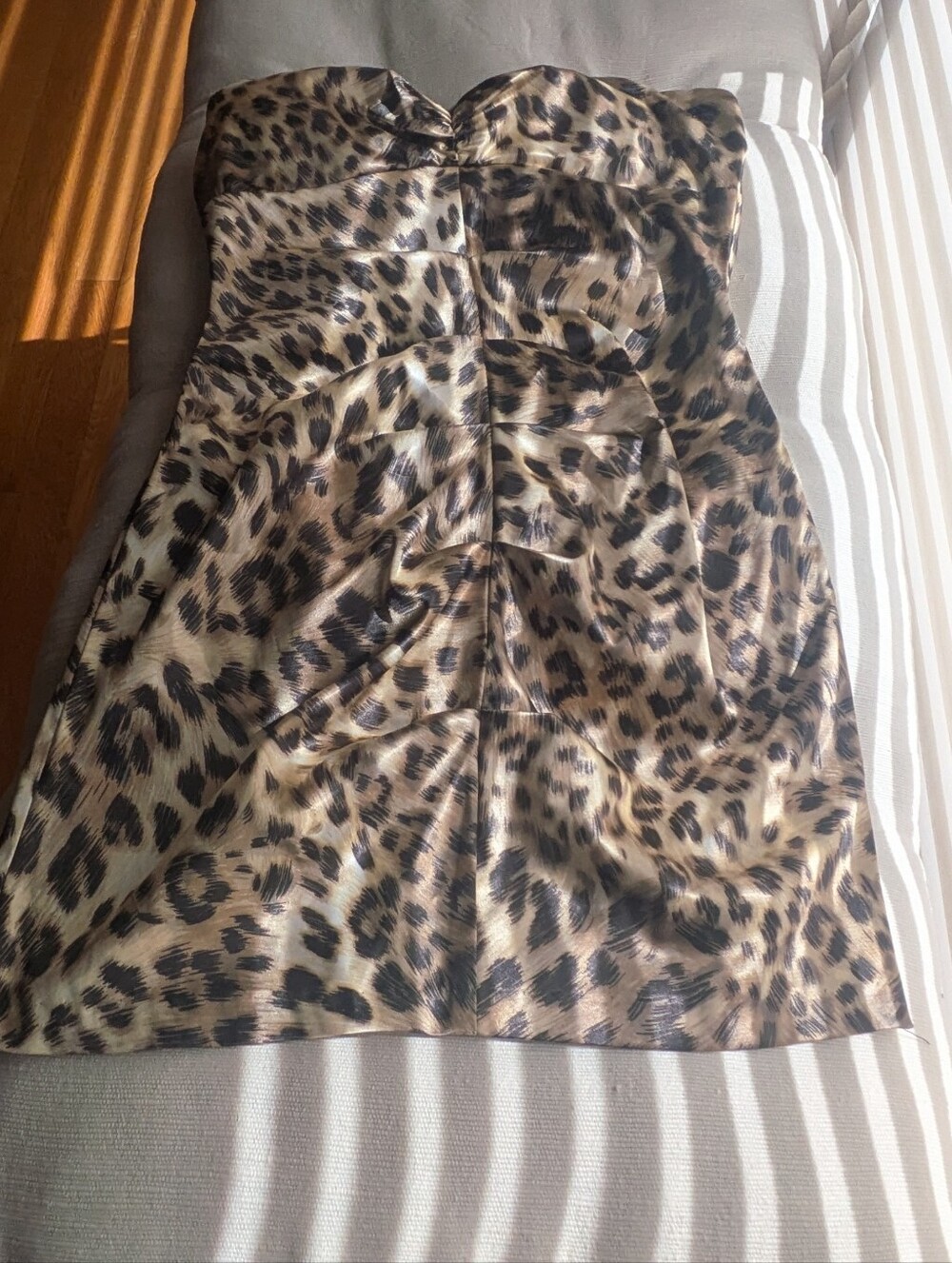 Arden B Strapless Leopard Print Satin Mini Dress in Brown and Black